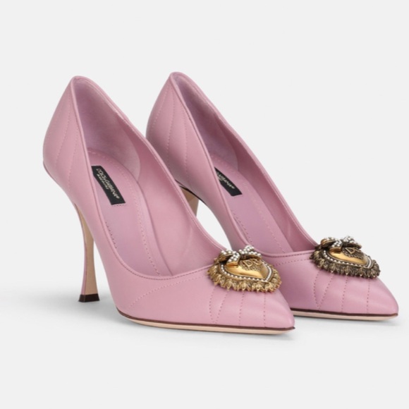 DOLCE & GABBANA QUILTED NAPPA LEATHER DEVOTION PUMPS IN PINK SIZE US 8.5 - Picture 3 of 8
